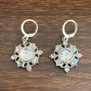 Crystal Snowflake Drop Earrings - Clear & Iridescent